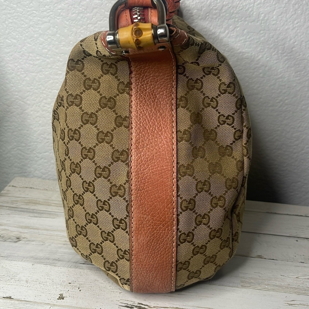 Gucci GG Canvas Bamboo Bar Hobo Bag Braided Strap Vintage - Picture 3 of 13